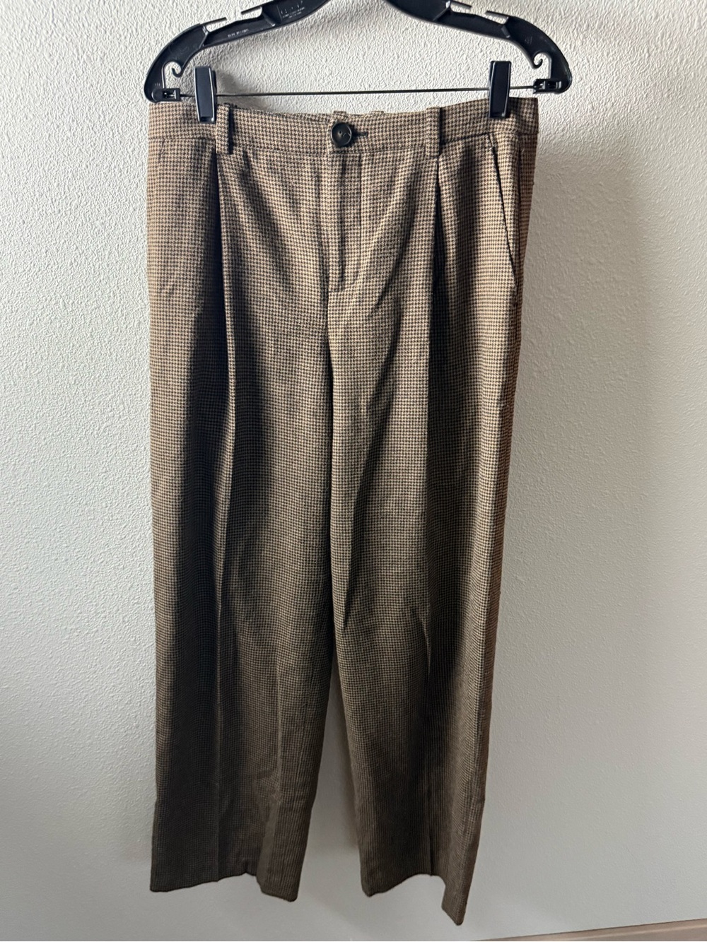 Vince Houndstooth Pleat Front Pants Black Camel Wool Blend Business Casual Sz 4 - Picture 3 of 13